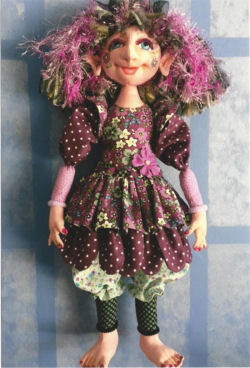 CLoth Doll Sewing Pattern - beauty is 16" of wildly colorful fun, with thread wraped joints, layered costuming and needle sculpted features.