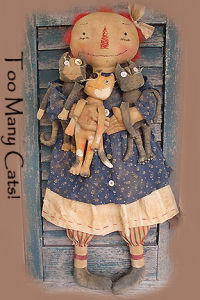 23” primitive raggedy with a wonderful array of cats.
