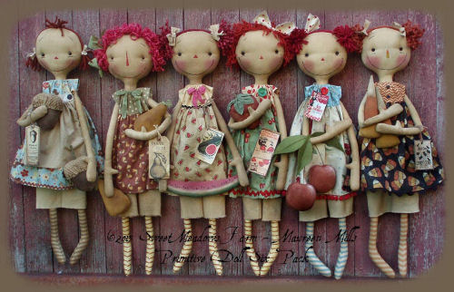 This pattern includes instructions for making all six of these delightful 19" dollies with all their variations and the items they are holding.