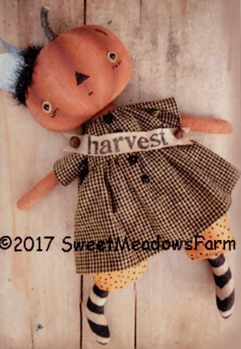 Harvest Queen Primitive Pumpkin Doll - Fabric Cloth Doll Making Sewing Pattern