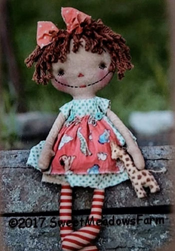 Primitive Annie and Giraffe (April) Soft Doll Sewing Patterns