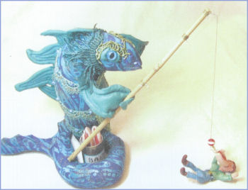 Angler, Fisher of Men  Mixed-Media Cloth Doll by Patti LaValley