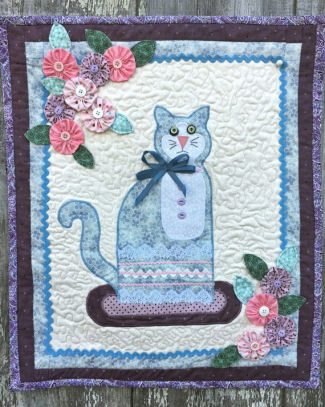 Cat and Yo Yo Flowers Applique Wall Hanging Sewing Pattern