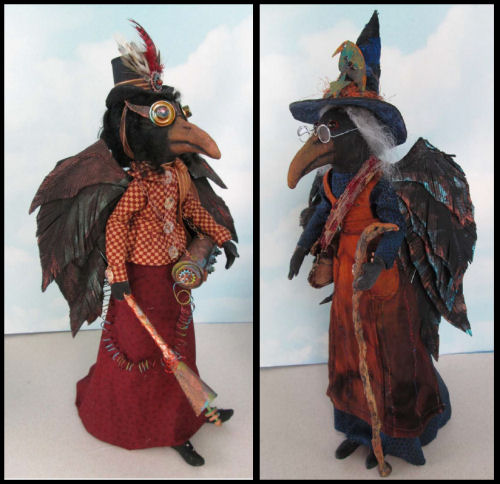 Witch and Steampunk Crow Dolls - CD Class - Cloth Dolls by Susan Barmore