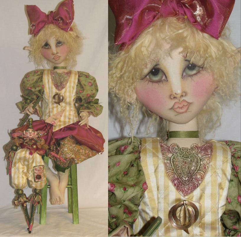 Sweet Pea Graceful 36” flat faced doll holding her marionette Lil Snips 