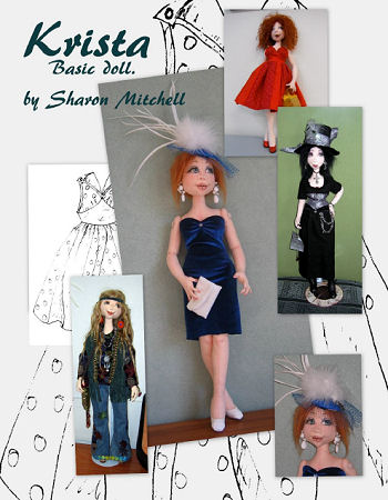 Krista - This 20" beauty has a fully sculpted face and body and can be dressed in any style. A wire armature holds the ankles firm for easy posing.  Cloth Doll Making Sewing Pattern.  Art Doll
