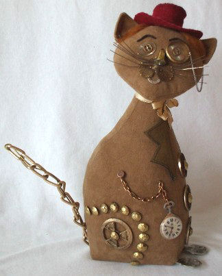 Why not make one (or more!) of these cleverly embellished 10" Steampunk cats for your favorite cat lovers. 
