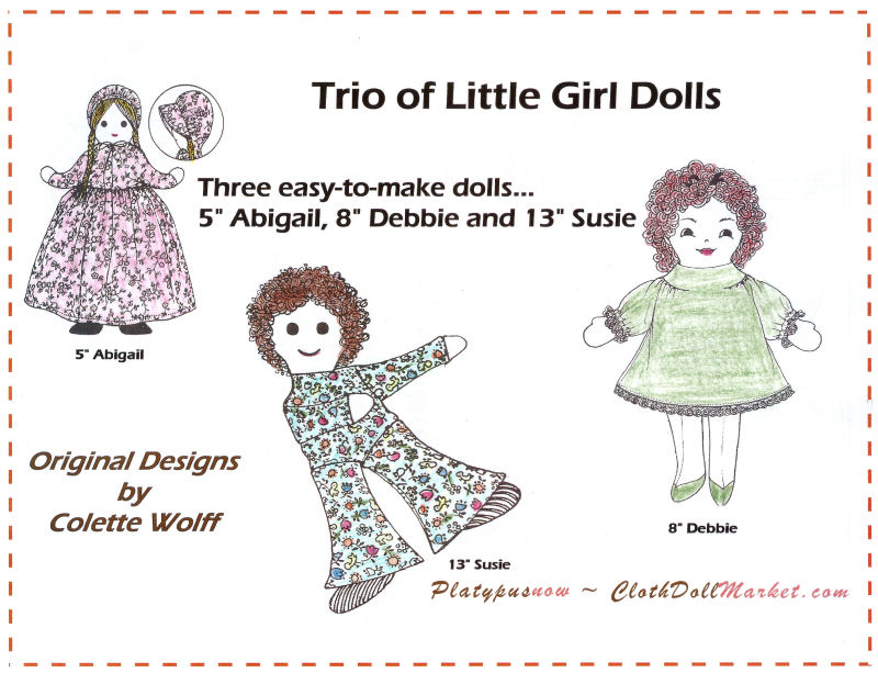 Download Sewing Pattern Phoebe ~ A Contemporary Peddler Cloth Doll Making Pattern by Colette Wolff of Platypusnow Designs