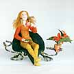 Orange Tea Fairy, contemporary figurative fabric sculpture collectible.