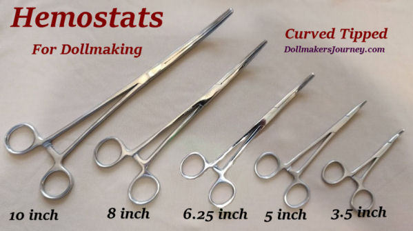 Hemostats For Cloth Doll Making - curved Tipped, 10 inch, 8 inch, 6.25 inch, 5 inch, 3.5 inch